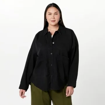 The Drop Women's Pilar Long Denim Shirt Jacket, Washed Black, S