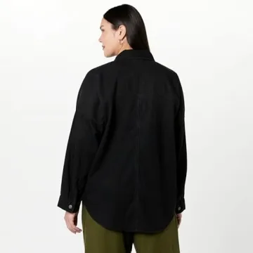 The Drop Women's Pilar Long Denim Shirt Jacket, Washed Black, S