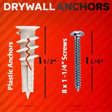 CrimsonMark 120Pcs #8 Self Drilling Drywall Anchors and Screws kit #8 x 1-1/4”- Superb Wall Anchors for Drywall, Holds Upto 75lbs – No Drill Hole Required with These Dry Wall Screws and Anchors