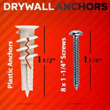 CrimsonMark 120Pcs #8 Self Drilling Drywall Anchors and Screws kit #8 x 1-1/4”- Superb Wall Anchors for Drywall, Holds Upto 75lbs – No Drill Hole Required with These Dry Wall Screws and Anchors