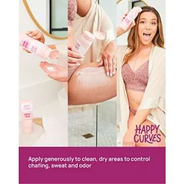 HAPPY CURVES Comfort Powder: Talc Free Anti Chafe Body & Foot Powder Deodorant to Control Inner Thigh Chafing, Private Areas, and All Over Body for Women (5 Ounce (Pack of 1), Fragrance-Free)