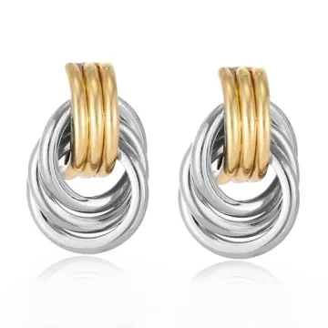 Chunky Drop Earrings for Women - Gold Silver Knot Earrings, Minimalist Geometric Dangle Statement Ea...