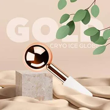 BRÜUN Cryo Ice Globes for Facial Care – A Set of 2 Golden Color Cooling Stainless Steel Skin Care Roller for Under Eye and Face Massage at Home and Spa