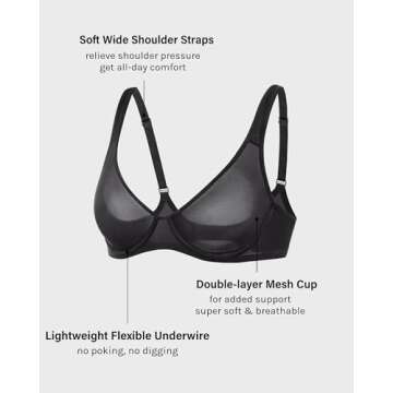 INLYRIC Women's Mesh Balconette Bra Sexy Demi Supportive Comfortable Seamless Underwire Unlined Sheer Bras Black - Sheer 34E