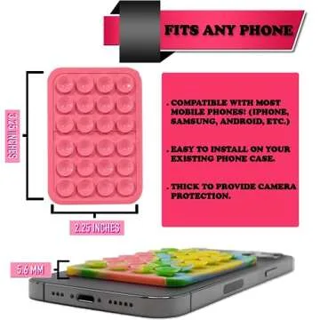 Suction Phone Case Mount, Sillicon Adhesive Phone Accessory for iPhone and Android, Hands-Free Fidget Toy Mirror Shower Phone Holder, Tiktok Videos and Selfies (Black)