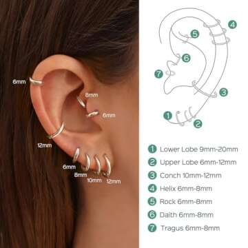 ChicSilver Silver Huggie Earrings White Gold Plated Silver Tiny Huggie Hoop Earrings Hypoallergenic Cartilage Piercing Earrings Sleeper Earrings - 10MM