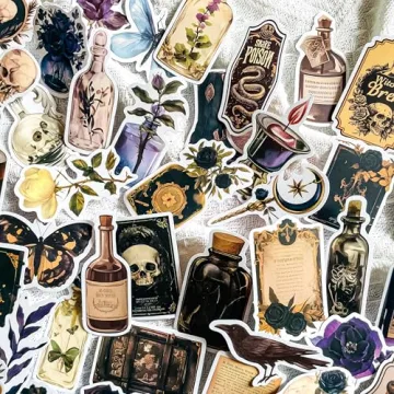 Vintage Apothecary Stickers - 100 Pcs Gothic Dark Designs