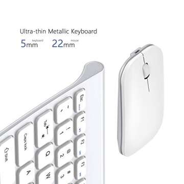 Small Wireless Keyboard Mouse Combo, seenda Ultra Thin Compact Rechargeable Wireless Keyboard with Silent Mouse Low Profile Keys for Windows 7/8/10/11/11 Pro Laptop Computer, Silver White