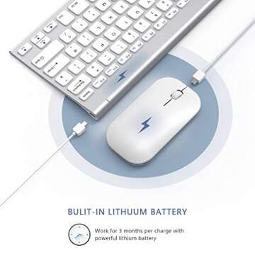 Small Wireless Keyboard Mouse Combo, seenda Ultra Thin Compact Rechargeable Wireless Keyboard with Silent Mouse Low Profile Keys for Windows 7/8/10/11/11 Pro Laptop Computer, Silver White
