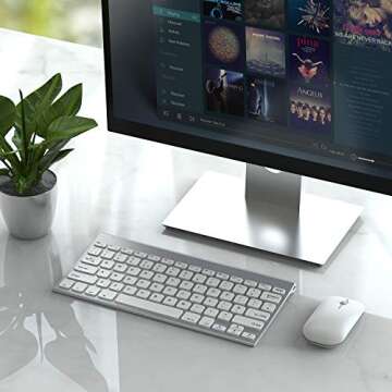 Small Wireless Keyboard Mouse Combo, seenda Ultra Thin Compact Rechargeable Wireless Keyboard with Silent Mouse Low Profile Keys for Windows 7/8/10/11/11 Pro Laptop Computer, Silver White