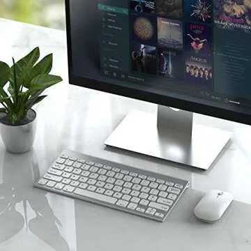 Small Wireless Keyboard Mouse Combo, seenda Ultra Thin Compact Rechargeable Wireless Keyboard with Silent Mouse Low Profile Keys for Windows 7/8/10/11/11 Pro Laptop Computer, Silver White