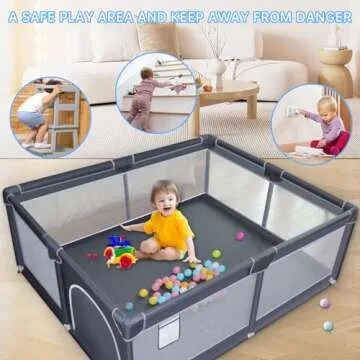 XVISHX Baby Playpen, 50 x 50 inch Baby Playard, Playpen for Babies and Toddlers, Baby Fence Play Pen for Indoor & Outdoor, with Soft Breathable Mesh,No Gaps Playpen for Babies, Grey