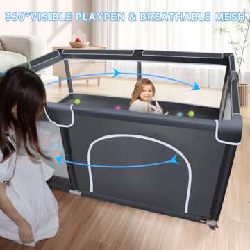 XVISHX Baby Playpen, 50 x 50 inch Baby Playard, Playpen for Babies and Toddlers, Baby Fence Play Pen for Indoor & Outdoor, with Soft Breathable Mesh,No Gaps Playpen for Babies, Grey
