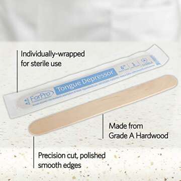 ForPro Professional Collection Senior Tongue Depressors, Large Wax Applicator Sticks, 6" Senior Sized, Sterile, Individually-Wrapped, 100-Count"