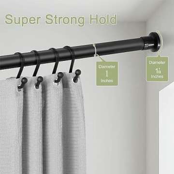 Refrze Room Divider Tension Curtain Rod, 43-83 Inch Tension Shower Curtain Rods, Curtain Rods No Drilling for Window,Adjustable Bathroom Stall Tension Pole-Black