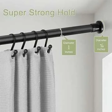 Refrze Room Divider Tension Curtain Rod, 43-83 Inch Tension Shower Curtain Rods, Curtain Rods No Drilling for Window,Adjustable Bathroom Stall Tension Pole-Black