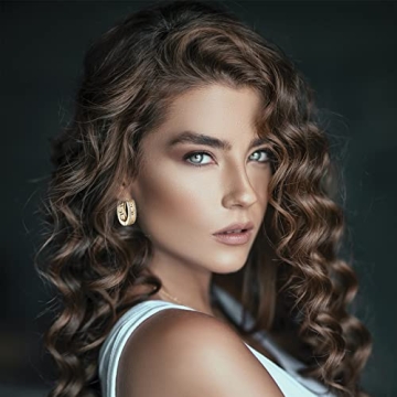 WSKFLY 14K Gold Plated Double Row of Diamonds Huggie Earrings for Women,Cubic Zirconia hoop Earrings