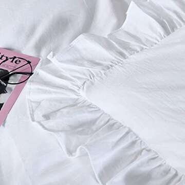 Precious Star Linen White Edge Ruffle European 28x28 Inch Pillow Shams Long-Staple Egyptian Cotton Hotel Class Set of 2 Decorative Euro Square Pillow Cover, Envelope Closure Soft & Cozy