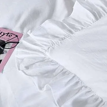 Precious Star Linen White Edge Ruffle European 28x28 Inch Pillow Shams Long-Staple Egyptian Cotton Hotel Class Set of 2 Decorative Euro Square Pillow Cover, Envelope Closure Soft & Cozy