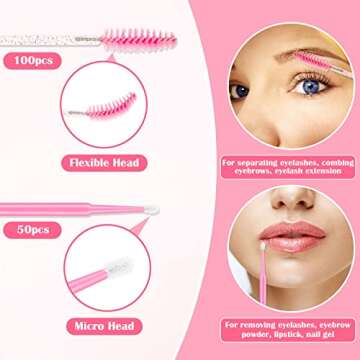 Modacraft Eyelash Extension Supplies Kit for Beginners with USB Air Conditioning Blower 2 Lash Tweezers, 100 Mascara Brushes, 50 Micro Applicators 50 Ring Cup Holders, 2 Tapes 10 Eye Gel Pads