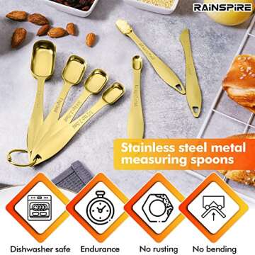 Rainspire Heavy Duty Measuring Spoons Set Stainless Steel, Metal Measuring Cups and Spoons Set for D...