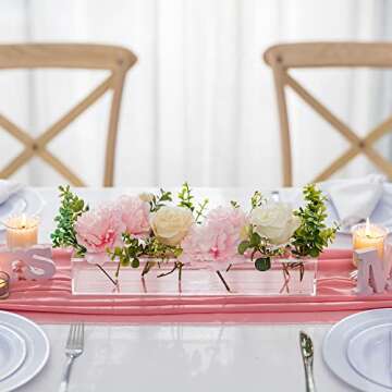 Glasseam Rectangular Acrylic Vases for Centerpieces, Long Rectangle Vase for Flowers, Modern Clear F...