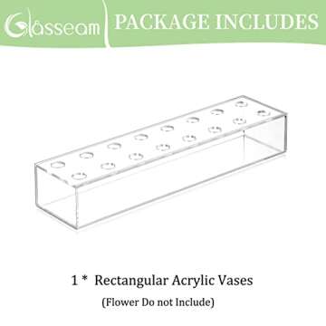 Glasseam Rectangular Acrylic Vases for Centerpieces, Long Rectangle Vase for Flowers, Modern Clear Flower Vase Decorative for Home Decor Dining Room Wedding Table Bridal Shower Decorations, 15.7"