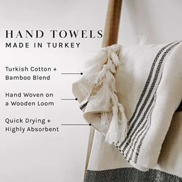 Sweet Water Decor Turkish Cotton + Bamboo from Rayon Hand Towels | Large Size 19 x 35 | Cream with D...