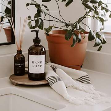 Sweet Water Decor Turkish Cotton + Bamboo from Rayon Hand Towels | Large Size 19 x 35 | Cream with Decorative Stripes | Bathroom, Kitchen, Dish, or Baby Towel (Multi Black Stripes)