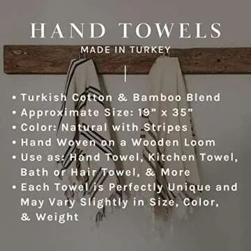 Sweet Water Decor Turkish Cotton + Bamboo from Rayon Hand Towels | Large Size 19 x 35 | Cream with Decorative Stripes | Bathroom, Kitchen, Dish, or Baby Towel (Multi Black Stripes)