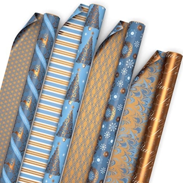 Hallmark Elegant Blue and Gold Reversible Wrapping Paper