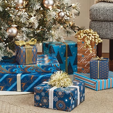 Hallmark Elegant Blue and Gold Reversible Wrapping Paper
