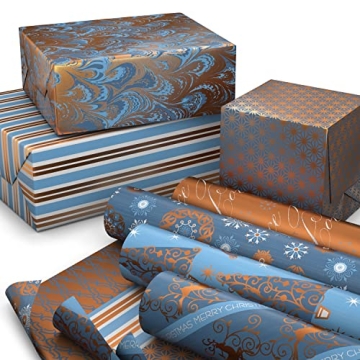 Hallmark Elegant Blue and Gold Reversible Wrapping Paper