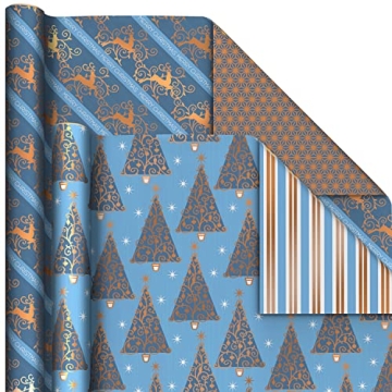 Hallmark Elegant Blue and Gold Reversible Wrapping Paper