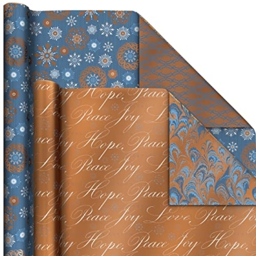 Hallmark Elegant Blue and Gold Reversible Wrapping Paper