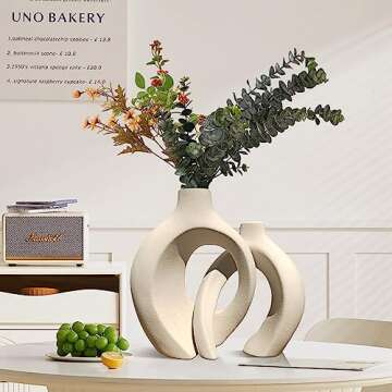 White Ceramic Vases -Set of 2,Round Hollow Modern Vase for Home Decor,Boho Vases for Nordic Minimalist Decor, Wedding Dining Living Room Entryway Table Decorative Vase…