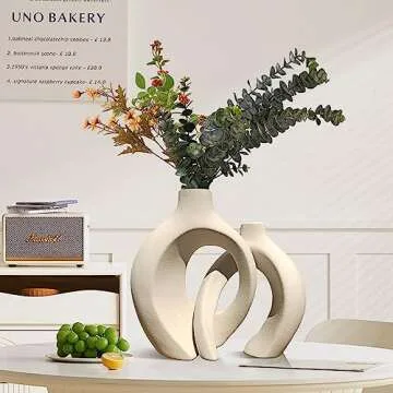 White Ceramic Vases -Set of 2,Round Hollow Modern Vase for Home Decor,Boho Vases for Nordic Minimalist Decor, Wedding Dining Living Room Entryway Table Decorative Vase…
