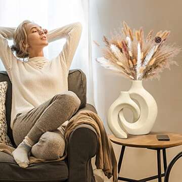 White Ceramic Vases -Set of 2,Round Hollow Modern Vase for Home Decor,Boho Vases for Nordic Minimalist Decor, Wedding Dining Living Room Entryway Table Decorative Vase…