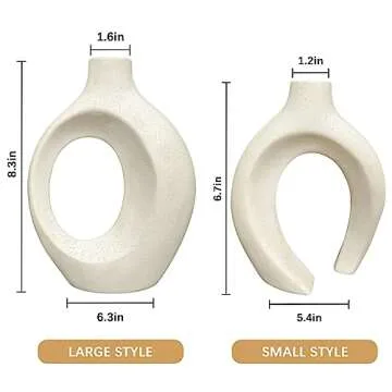 White Ceramic Vases -Set of 2,Round Hollow Modern Vase for Home Decor,Boho Vases for Nordic Minimalist Decor, Wedding Dining Living Room Entryway Table Decorative Vase…