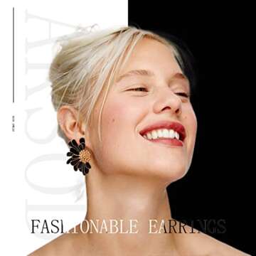 Aksod Boho Big Black Flower Earrings Enamel Large Daisy Floral Earrings Studs Vintage Trendy Summer Holiday Earrings Jewelry for Women (Black)