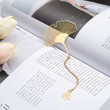 Arycki 6 Pack Metal Bookmarks with Chain,Unique Leaf Plant Gifts Bookmark,Golden Hollow Bookmark for...