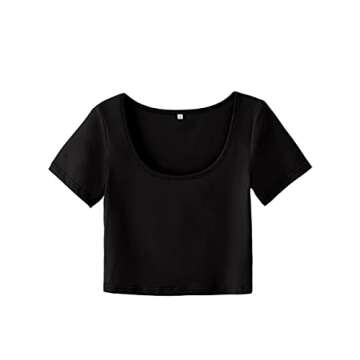 Black Crop Tops for Women Cute Crop Tops for Teen Girls Baby Crop Tees Short Sleeve Basic Crop Tops T Shirts for Women Black Medium