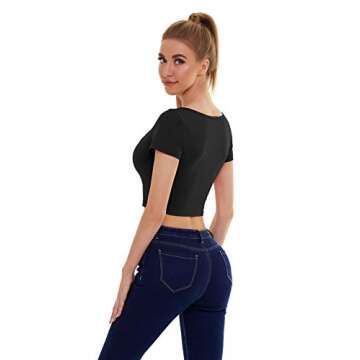 Black Crop Tops for Women Cute Crop Tops for Teen Girls Baby Crop Tees Short Sleeve Basic Crop Tops T Shirts for Women Black Medium