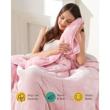 immtree Weighted Blanket for Adult, Sherpa Fleece Dual Sided Soft Flannel Shaggy Cozy Fuzzy Fluffy Heavy Hug Blanket, Sofa Bedding Bed Sofa Blanket for Better Sleep, 60 x 80 inches,20lbs,Pink