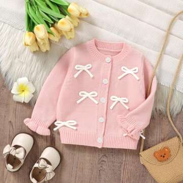 Baby Girl Bow Sweater Cardigan Open Front Button Down Long Sleeve Knitwear Coat Toddler Fall Spring ...
