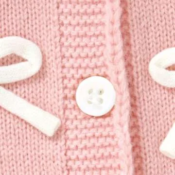 Baby Girl Bow Sweater Cardigan Open Front Button Down Long Sleeve Knitwear Coat Toddler Fall Spring Clothes (Pale Pink, 6-9 Months)
