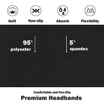 IVARYSS Headbands for Women, Non-Slip, Premium Stretchy Head Bands Hair Accessories,Wear for Yoga, Fashion, Working Out, Travel or Running, 6 Pack, Black