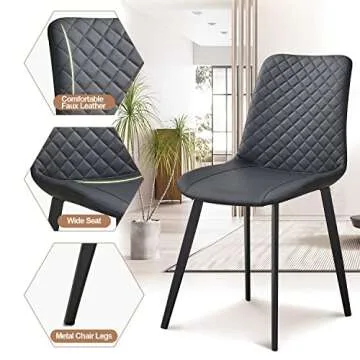 seonyou Black Dining Chairs Set of 6, Mid Century Modern Kitchen Dining Room Chairs, Leather Dining Chairs