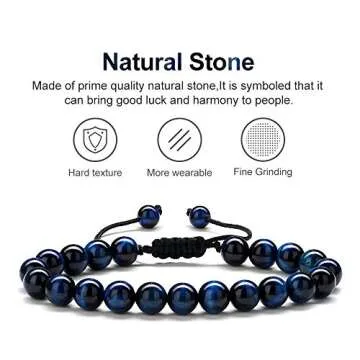 Natural Black Lava Rock Adjustable Bracelet Gifts for Men