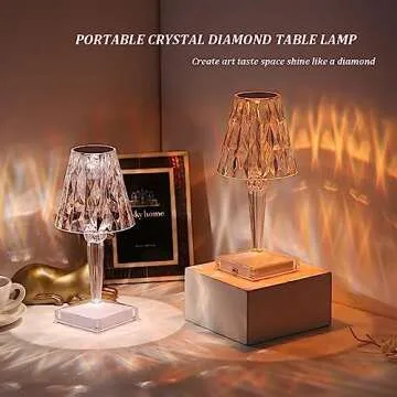 Leroxo Portable Crystal Diamond Table Lamp,3 Color Touch Control Rechargeable Lamp,Acrylic Modern Style Crystal Bedside Lamp,Wireless Night Light,3-Levels Brightness Room Decor Desk Lamp